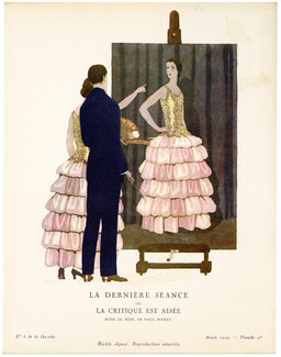 La Dernière Séance — ou — La Critique est Aisée, 1924 - André Marty, Robe du soir, de Paul Poiret. La Gazette du Bon Ton, n°6 — Planche 28