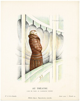 Au Théâtre, 1924 - Thayaht, Cape de vison, de Madeleine Vionnet. La Gazette du Bon Ton, n°6 — Planche 29