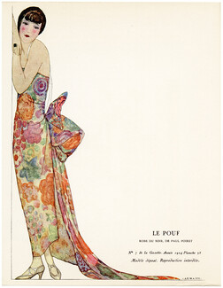 Le Pouf, 1924 - A. E. Marty, Robe du soir, de Paul Poiret. La Gazette du Bon Ton, n°7 — Planche 38