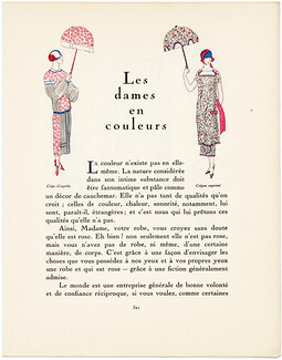Les Dames en Couleurs, 1924 - L'Hom, Tissus de Ducharne. La Gazette du Bon Ton, n°8, Texte par Vaudreuil, 4 pages