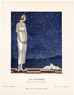 Les Colombes, 1924 - A. É. Marty, Robe du soir, de Paul Poiret. La Gazette du Bon Ton, n°8 — Planche 41
