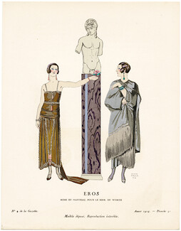 Eros, 1924 - George Barbier, Robe et manteau pour le soir, de Worth. La Gazette du Bon Ton, n°9 — Planche 51