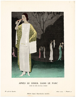 Après le Dîner, Dans le Parc, 1924 - André Marty, Robe du soir, de Paul Poiret. La Gazette du Bon Ton, n°9 — Planche 52