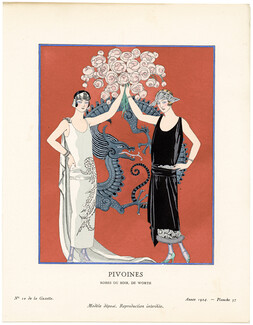 Pivoines, 1924 - George Barbier, Robe du soir, de Worth. La Gazette du Bon Ton, n°10 — Planche 57