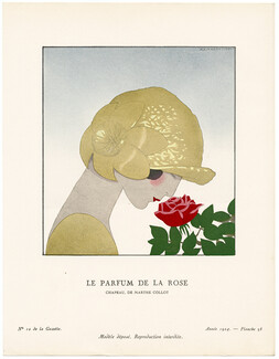 Le Parfum de la Rose, 1924 - André Édouard Marty, Chapeau de Marthe Collot. La Gazette du Bon Ton, n°10 — Planche 58