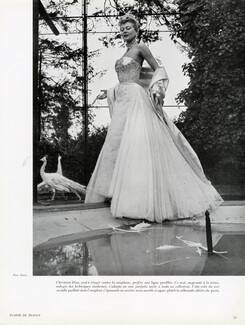 Christian Dior 1952 Evening Gown, White Peacocks, Photo Ostier