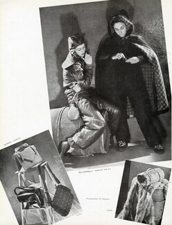 Tenues d'alerte 1939 Schiaparelli, Piguet, Sac à main et sac de couchage Hermès, Photos Th. Dauphin