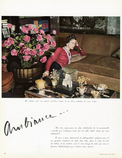 Gabrielle Chanel 1939 Coco Chanel Portrait with favorite Roses Flowers, Interior Decoration