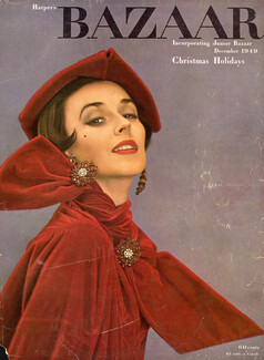 Christian Dior 1949 Red Velvet, Dior Jewels, Harper's Bazaar Cover, Photo Richard Avedon