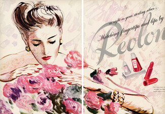 Revlon 1944 Matching Fingertips and Lips, Nail Enamel, Lipstick