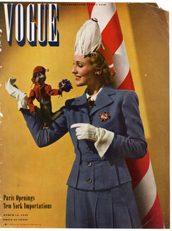 Vogue Cover March 15, 1940 Jay Thorpe, Talbot's Hat, Verdura, Photo Toni Frissel