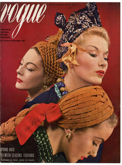 Vogue Cover January 15, 1940 Turbans, Lilly Daché, Photo Anton Bruehl