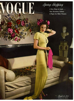 Vogue Cover March 15, 1941 Germaine Monteil, Seaman Schepps Jewels, James Pendleton Decor, Photo Rawlings