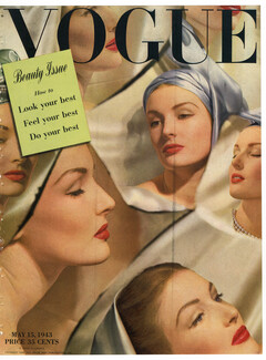 Vogue Cover May 15, 1943 Beauty Issue, Cover Girl Susann Shaw, Photo Horst