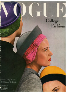 Vogue Cover August 15, 1944 College Fashions, Hats, Photo Erwin Blumenfeld