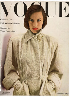 Vogue Cover November 15, 1944 Trench Coat, Maximilian, Harry Winston Diamond Pin, Photo Irving Penn
