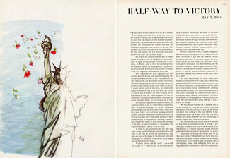 Half-Way To Victory 1945 Statue Of Liberty, Roses, World War II