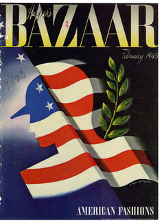 Harper's Bazaar Cover February 1945 E. McKnight Kauffer, American Fashions