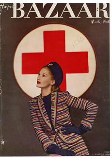 Harper's Bazaar Cover March 1945 American Red Cross, Traina Norell, Verdura, Photo Louise Dahl-Wolfe