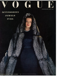 American Vogue Cover October 15, 1940 Silver Fox Stole, Jaeckel, Diamond Jewellery Frank Hartley, Photo Horst