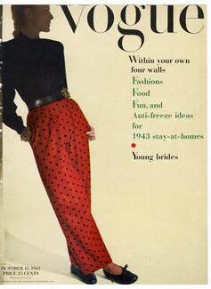 American Vogue Cover October 15, 1943 Red Pyjamas, Photo Joffé
