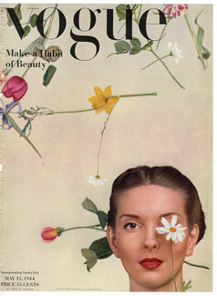 American Vogue Cover May 15, 1944 Beauty, Flowers, Photo Gjon Mili