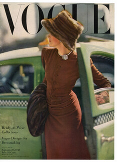 American Vogue Cover Spetember 15, 1945 Ducharne Fabric, John Rubel Jewels, Photo Joffé
