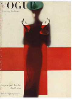 American Vogue Cover March 15, 1945 Red Cross, Photo Blumenfeld