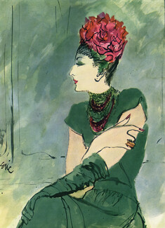 Tatiana du Plessix (Hat, Dress) 1945 Helena Rubinstein Pink Champagne, Eric