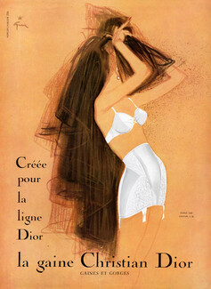 Christian Dior (Lingerie) 1957 René Gruau, Girdle, Bra (Version A) Gorge D60 Ceinture D26