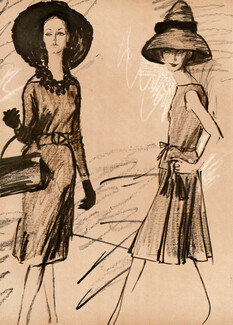 René Bouché 1960 Fashion Illustration, Summer Dresses