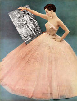 Christian Dior 1950 Evening Dress, Embroidery, Tulles de Dognin et Véron, Photo Eugène Rubin
