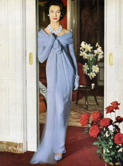 Christian Dior 1956 Mousseline Abraham, Evening Gown, Photo Henry Clarke prise chez Raymond Baumgartner
