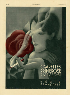 Cigarettes Primerose 1931 Smoker, Max Ponty, Art Deco