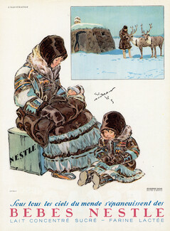 Nestlé 1934 Georges Bourdin, maternity, Baby, Little Girl, Eskimos