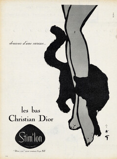 Christian Dior (Stockings) 1960 "Sweetness of a caress...", Cat, Stim'lon, René Gruau (L)