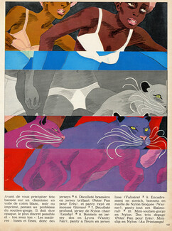 Antonio Lopez 1969 Bra, Mini-slip, Panther, Sens Dessins Dessous