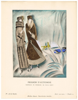 Frisson d'Automne, 1924 - Charles Loupot, Manteaux de fourrure, de Max-A. Leroy. La Gazette du Bon Ton, 1924-1925 n°2 — Planche 15