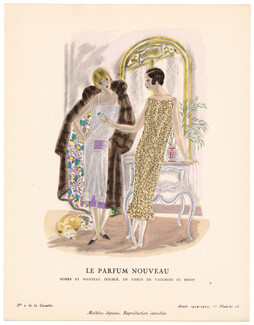 Le Parfum Nouveau, 1924 - Jean Grangier, Robes et manteau doublé, en tissus de Vaugeois & Binot. La Gazette du Bon Ton, 1924-1925 n°2 — Planche 16