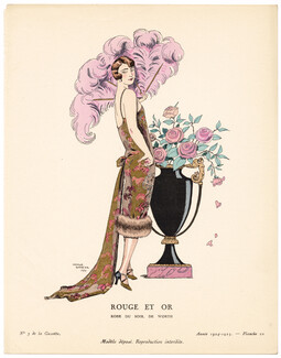 Rouge et Or, 1924 - George Barbier, Robe du soir, de Worth. La Gazette du Bon Ton, 1924-1925 n°3 — Planche 20