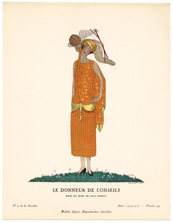 Le Donneur de Conseils, 1924 - A. E. Marty, Robe du soir de Paul Poiret. La Gazette du Bon Ton, 1924-1925 n°5 — Planche 34