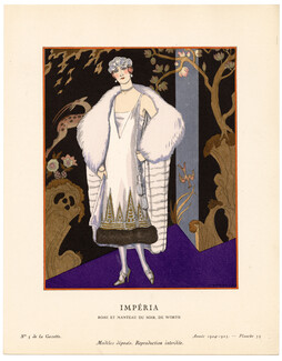 Impéria, 1924 - George Barbier, Robe et manteau du soir, de Worth. La Gazette du Bon Ton, 1924-1925 n°5 — Planche 35