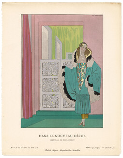 Dans le Nouveau Décor, 1925 - André Marty, Manteau, de Paul Poiret. La Gazette du Bon Ton, 1924-1925 n°6 — Planche 43