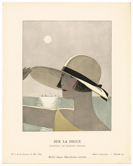 Sur la Digue, 1925 - André Marty, Chapeau, de Marthe Collot. La Gazette du Bon Ton, 1924-1925 n°6 — Planche 45