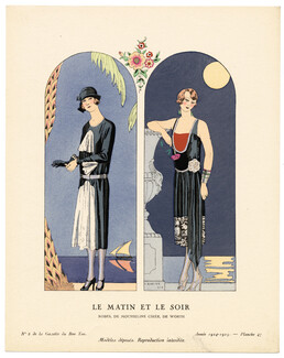 Le Matin et le Soir, 1925 - George Barbier, Robes de mousseline cirée, de Worth. La Gazette du Bon Ton, 1924-1925 n°5 — Planche 35