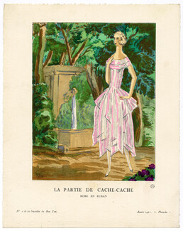 La Partie de Cache-Cache, 1921 - Mario Simon, Robe en ruban. La Gazette du Bon Ton, n°1 — Planche 1