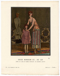 Dites bonsoir et... au lit, 1921 - Pierre Brissaud. Robe du soir et robe d'enfant, de Jeanne Lanvin. La Gazette du Bon Ton, n°1 — Planche 5