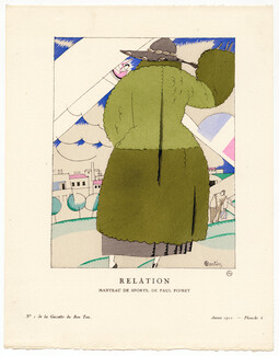 Relation, 1921 - Charles Martin. Manteau de sports, de Paul Poiret. La Gazette du Bon Ton, n°1 — Planche 6