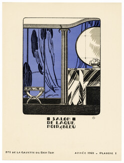 Salon de laque noir et bleu, 1921 - Intérieurs Modernes, par MAM. La Gazette du Bon Ton, n°1 — Planche I