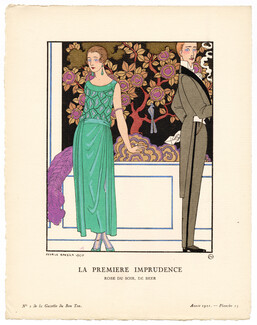 La Première Imprudence, 1921 - George Barbier. Robe du soir, de Beer. La Gazette du Bon Ton, n°2 — Planche 15